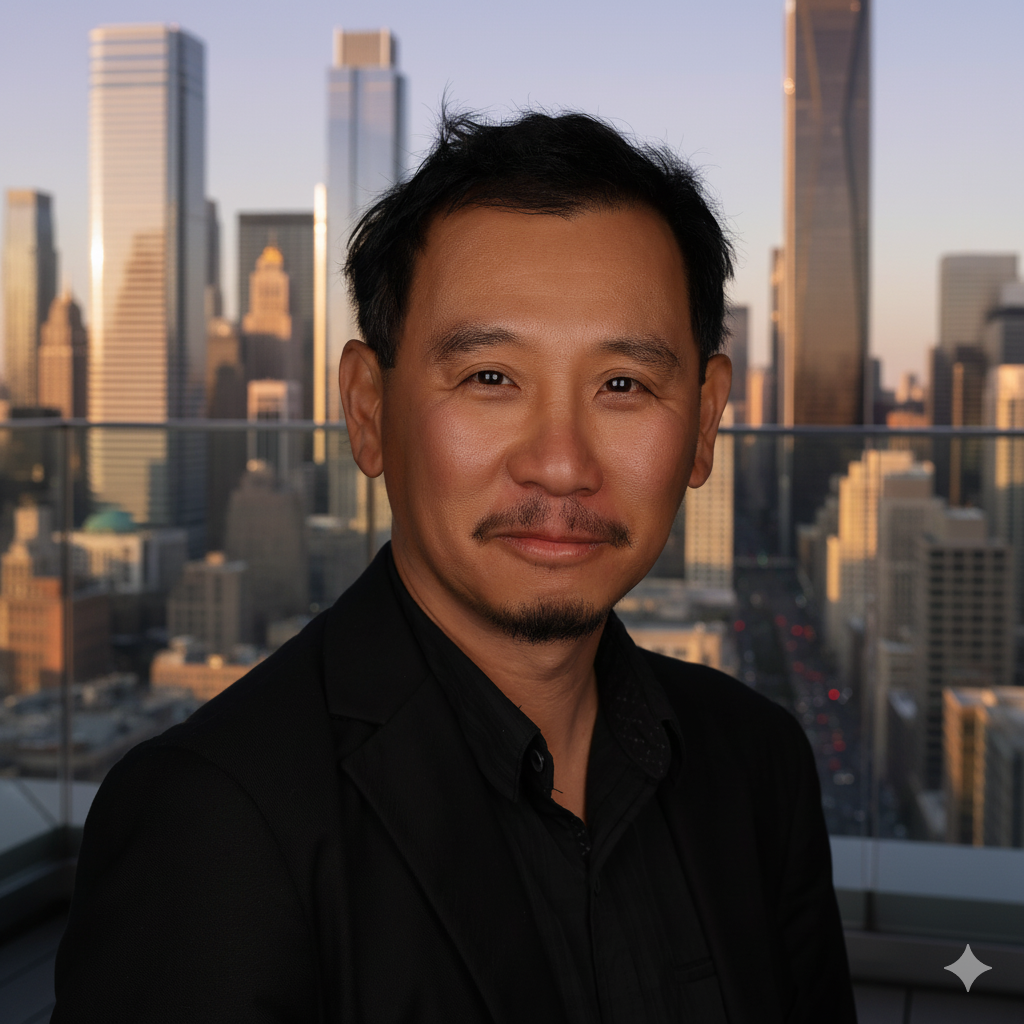 AI 'professional' transformation example—generated suit/background